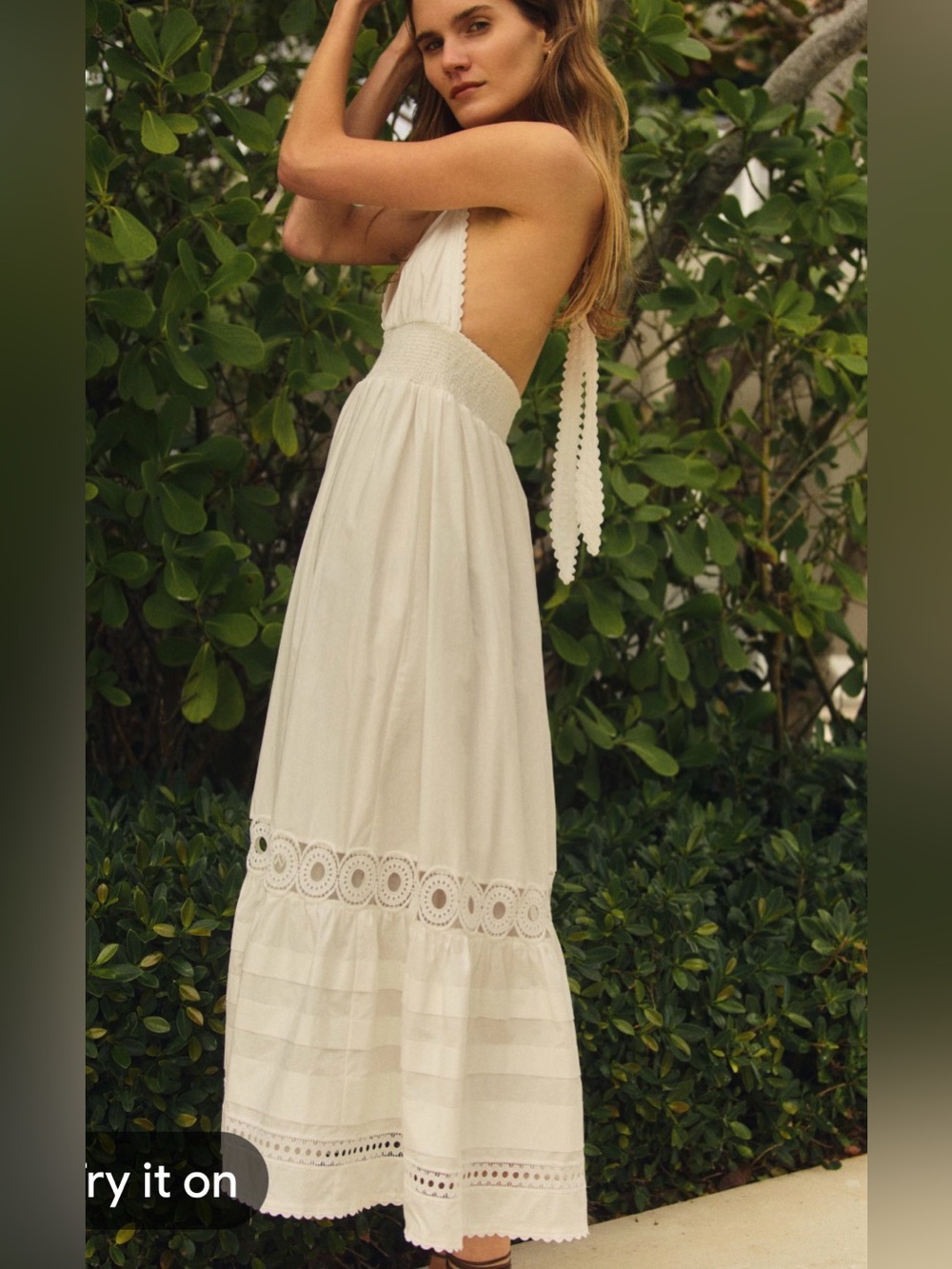 Cartolina Cece maxi Dress in Optic White halter tie top size XXS